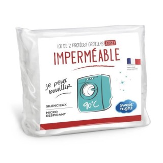 SWEET NIGHT Lot de 2 protege-oreillers imperméables - 65 x 65 cm - Bl