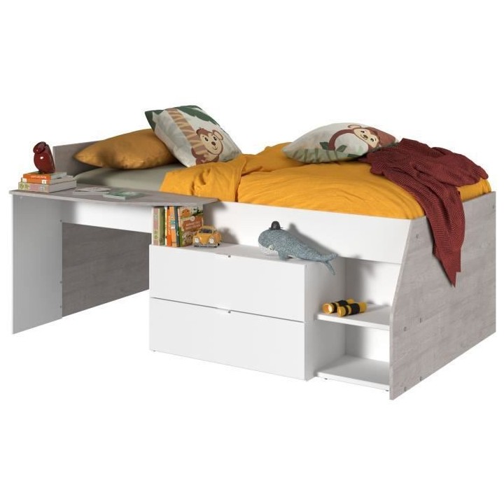PARISOT KIM Lit combiné enfant contemporain décor gris loft et blanc