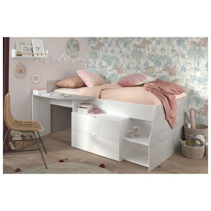 PARISOT KIM Lit combiné enfant contemporain décor gris loft et blanc