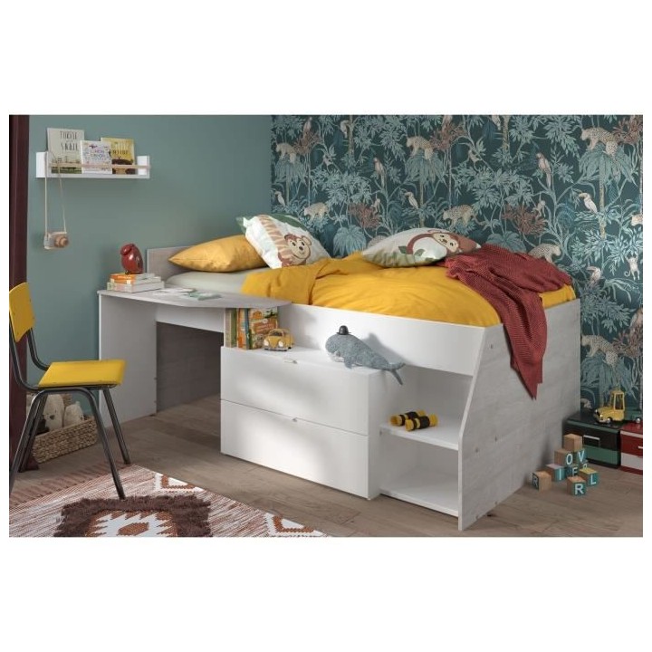 PARISOT KIM Lit combiné enfant contemporain décor gris loft et blanc