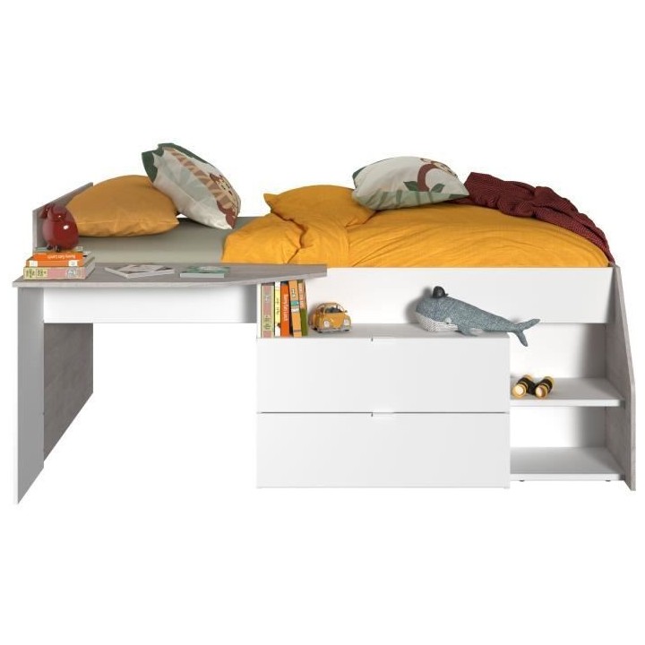 PARISOT KIM Lit combiné enfant contemporain décor gris loft et blanc