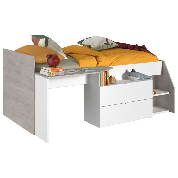 PARISOT KIM Lit combiné enfant contemporain décor gris loft et blanc