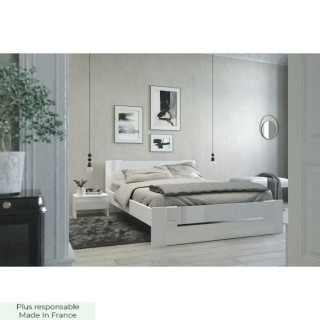 PARISOT Lit adulte - Contemporain - Décor blanc et blanc brillant - l