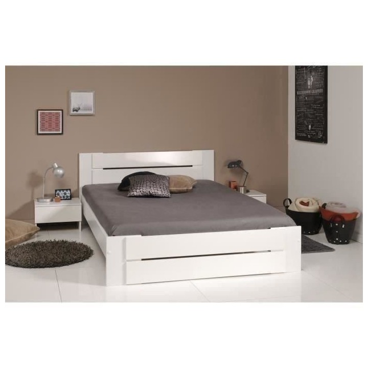 PARISOT Lit adulte - Contemporain - Décor blanc et blanc brillant - l