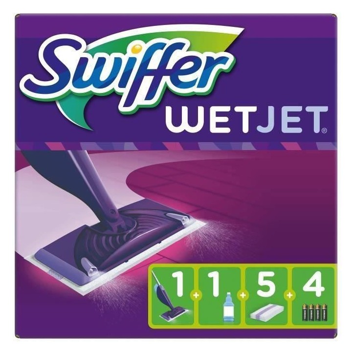 SWIFFER WetJet Balai Kit complet avec 5 lingettes, 1 nettoyant Liquide