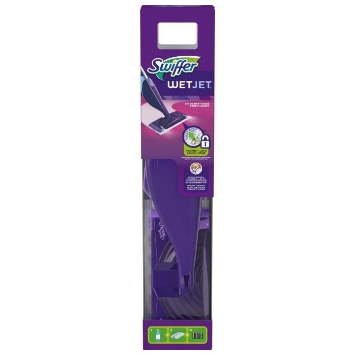 SWIFFER WetJet Balai Kit complet avec 5 lingettes, 1 nettoyant Liquide