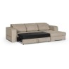 Canapé d' angle droit 4 places convertible + coffre + 3 coussins de dos - Tissu beige biscuit - L 262 x P 183 x H 82 cm - SYDNE