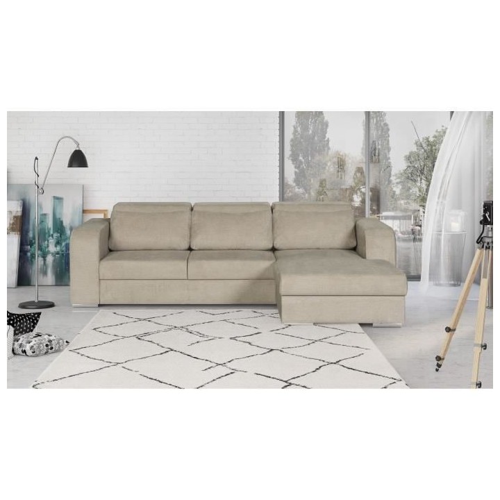 Canapé d' angle droit 4 places convertible + coffre + 3 coussins de d