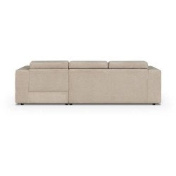 Canapé d' angle droit 4 places convertible + coffre + 3 coussins de dos - Tissu beige biscuit - L 262 x P 183 x H 82 cm - SYDNE