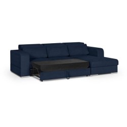 Canapé d' angle droit 4 places convertible + coffre + 3 coussins de dos - Tissu bleu marine - L 262 x P 183 x H 82 cm - SYDNEY