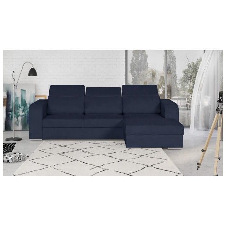 Canapé d' angle droit 4 places convertible + coffre + 3 coussins de d