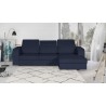 Canapé d' angle droit 4 places convertible + coffre + 3 coussins de dos - Tissu bleu marine - L 262 x P 183 x H 82 cm - SYDNEY