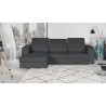 Canapé d' angle gauche 4 places convertible + coffre + 3 coussins de dos - Tissu gris anthracite - L 262 x P 183 x H 82 cm - SY