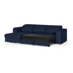 Canapé d' angle gauche 4 places convertible + coffre + 3 coussins de dos - Tissu bleu marine - L 262 x P 183 x H 82 cm - SYDNEY