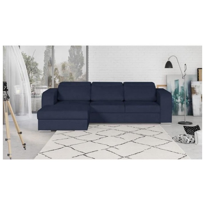Canapé d' angle gauche 4 places convertible + coffre + 3 coussins de