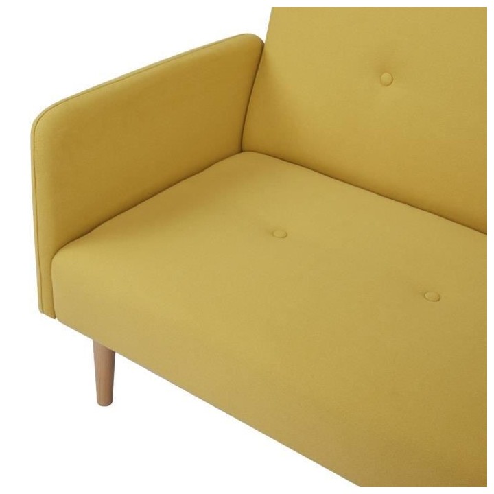 ALICIA Canapé convertible - Tissu Jaune - Pieds bois naturel - L 190