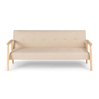 Banquette avec accoudoir en bois - Tissu Beige - Pieds en bois - L 189