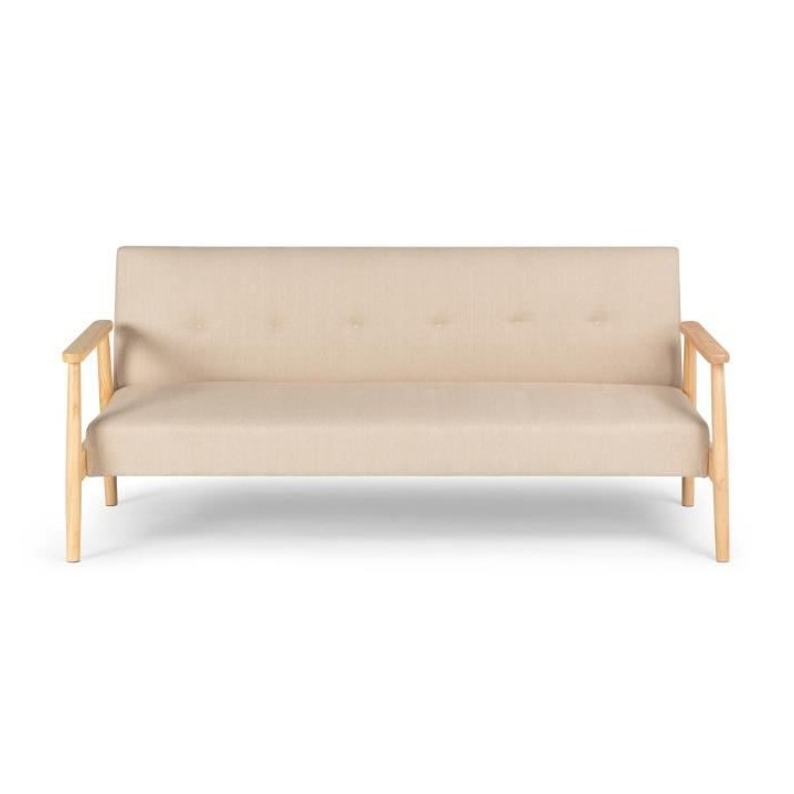 Banquette avec accoudoir en bois - Tissu Beige - Pieds en bois - L 189