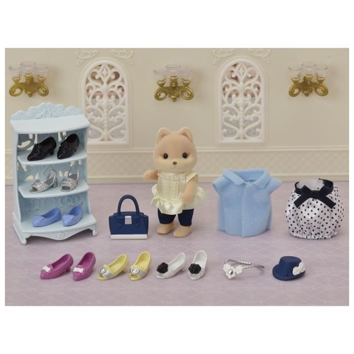 SYLVANIAN FAMILIES La valisette de mode et grande soeur chien caramel