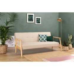 Banquette avec accoudoir en bois - Tissu Beige - Pieds en bois - L 189 x P 90 x H 80 cm - ARCEA