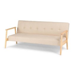 Banquette avec accoudoir en bois - Tissu Beige - Pieds en bois - L 189 x P 90 x H 80 cm - ARCEA