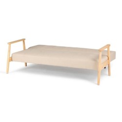 Banquette avec accoudoir en bois - Tissu Beige - Pieds en bois - L 189 x P 90 x H 80 cm - ARCEA