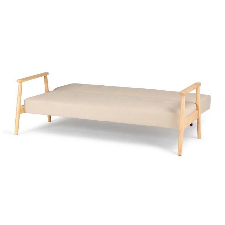 Banquette avec accoudoir en bois - Tissu Beige - Pieds en bois - L 189