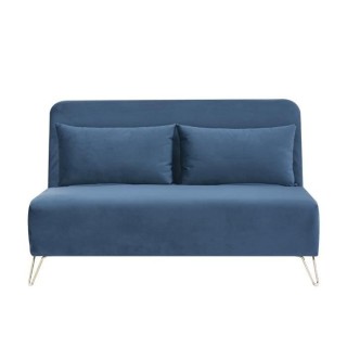 Banquette convertible 2 places - Velours Bleu pieds doré - Style scan