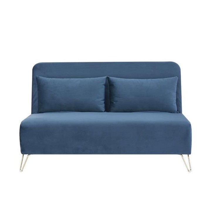Banquette convertible 2 places - Velours Bleu pieds doré - Style scan