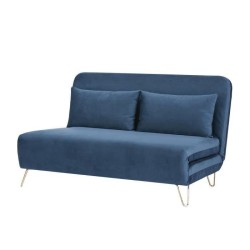 Banquette convertible 2 places - Velours Bleu pieds doré - Style scandinave - L 130 x P 90 x H 81 cm - DEPLO