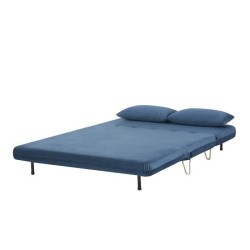 Banquette convertible 2 places - Velours Bleu pieds doré - Style scandinave - L 130 x P 90 x H 81 cm - DEPLO