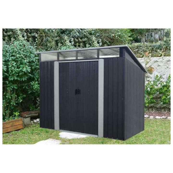 Abri de jardin en métal 4,59 m2 - Kit d'ancrage inclus - Gris anthrac