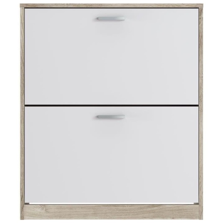 Meuble a chaussure 2 portes - Décor chene et blanc - 74x25x88 cm - Le