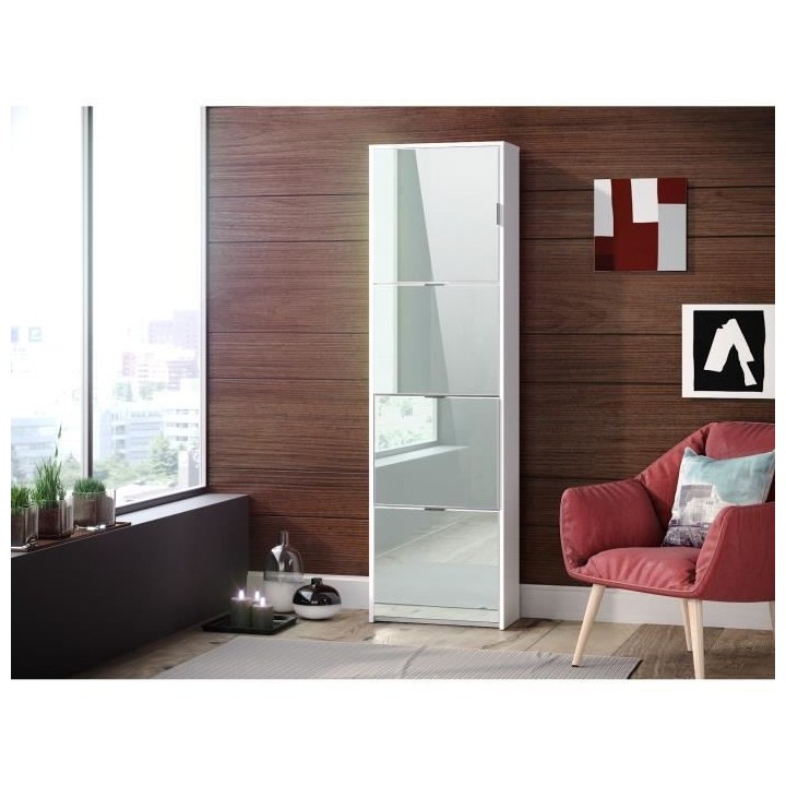 Meuble a chaussures blanc avec miroir- L 25 cm