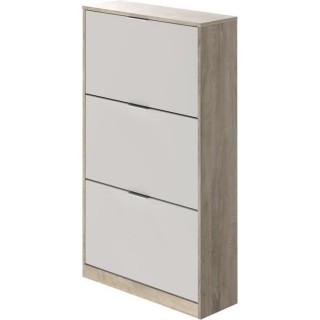 Meuble a chaussure 3 portes - Décor chene et blanc - 75x25x128 cm - L