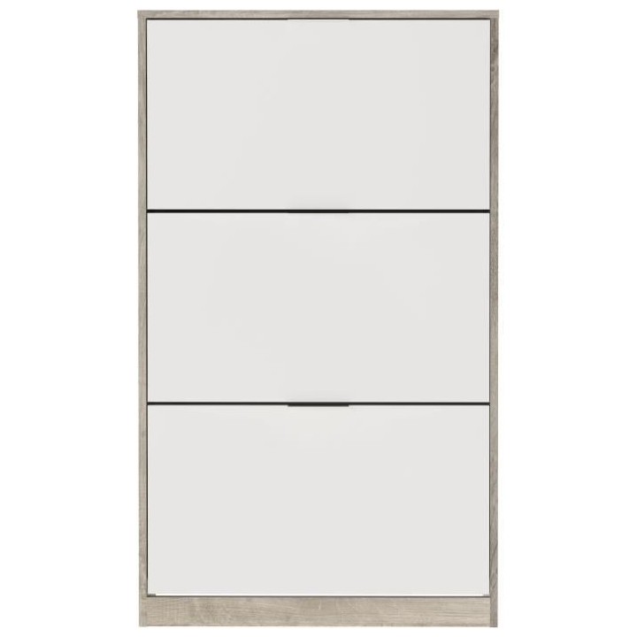 Meuble a chaussure 3 portes - Décor chene et blanc - 75x25x128 cm - L