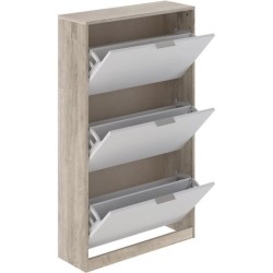 Meuble a chaussure 3 portes - Décor chene et blanc - 75x25x128 cm - Leona