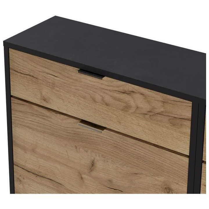 Meuble a chaussures - 4 portes 2 tiroirs - Chene et noir - 124x25x99 c