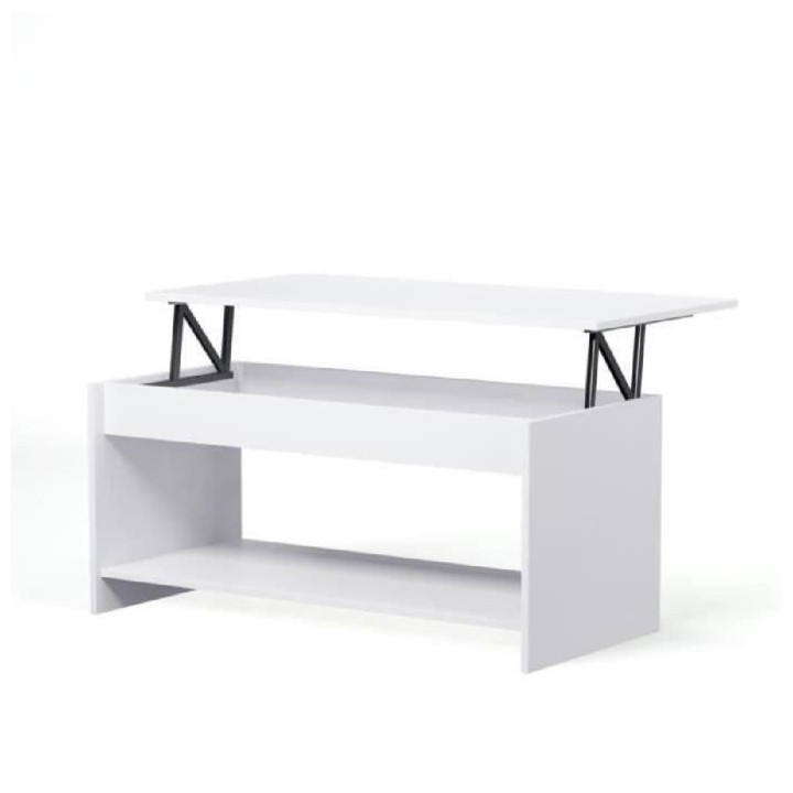 Table basse relevable - Style contemporain blanc mat - L 100 x P50 x H