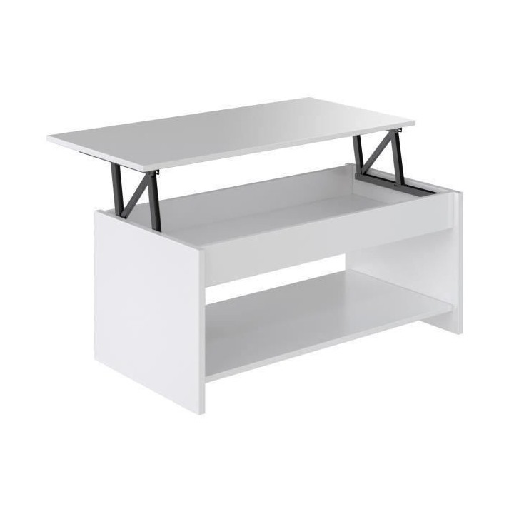 Table basse relevable - Style contemporain blanc mat - L 100 x P50 x H