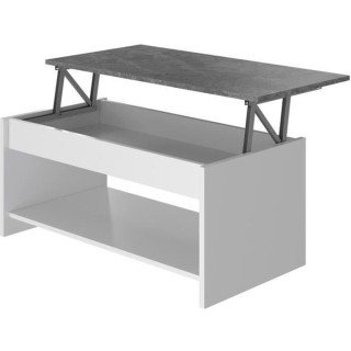 Table basse - Blanc et gris béton - Relevable - L 100 cm x P50 x H44c