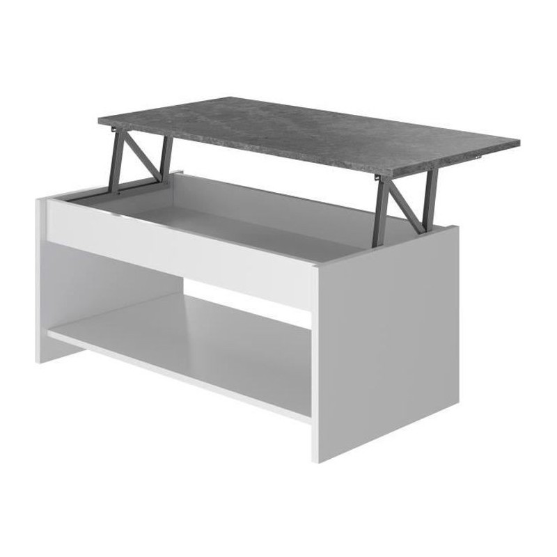 Table basse - Blanc et gris béton - Relevable - L 100 cm x P50 x H44cm - HAPPY