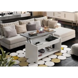 Table basse - Blanc et gris béton - Relevable - L 100 cm x P50 x H44cm - HAPPY