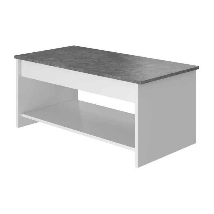 Table basse - Blanc et gris béton - Relevable - L 100 cm x P50 x H44c