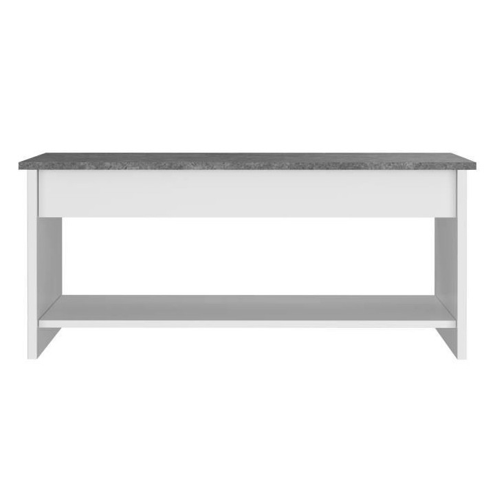 Table basse - Blanc et gris béton - Relevable - L 100 cm x P50 x H44c