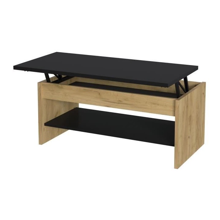 Table basse - Décor chene et noir - Relevable - L 100 x P 50 x H 44 c