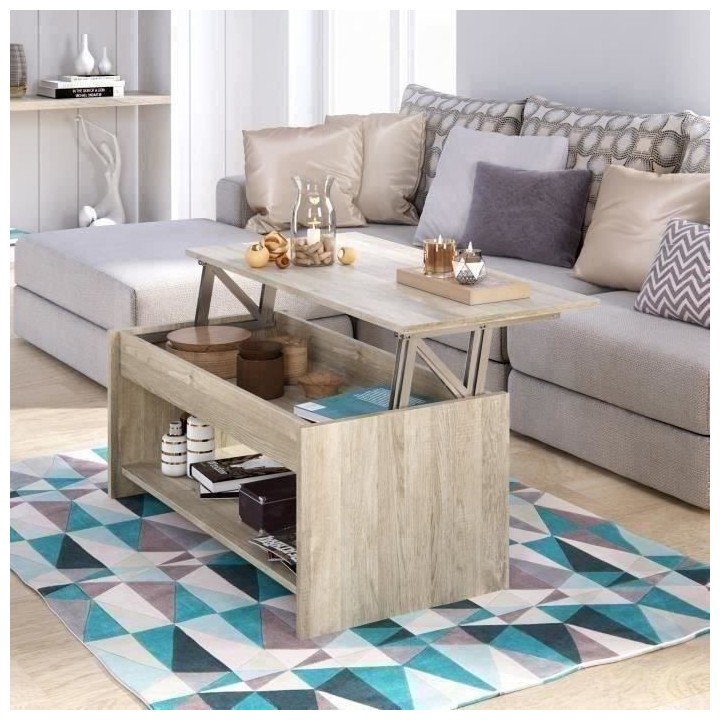 Table basse relevable - Style contemporain - Décor chene sonoma - L10