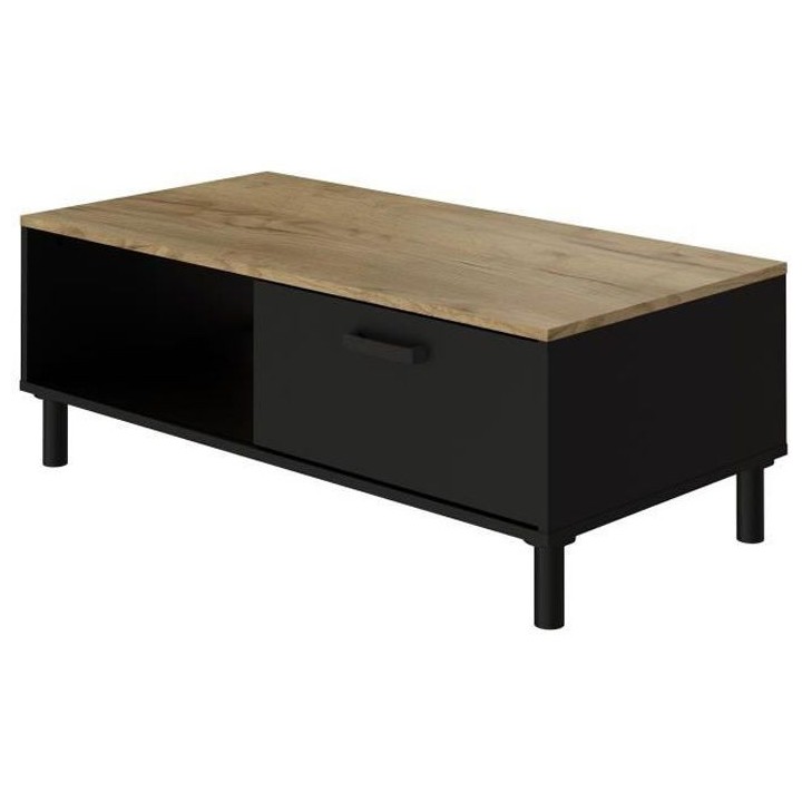 OXFORD Table Basse décor noir et chene - Style industriel - L 100 x P