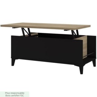 Table Basse avec Plateau Relevable - Noir/Chene - L 100 x P 50/72 x H