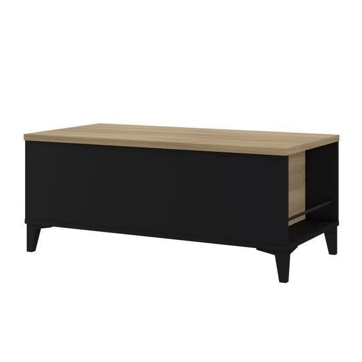 Table Basse avec Plateau Relevable - Noir/Chene - L 100 x P 50/72 x H